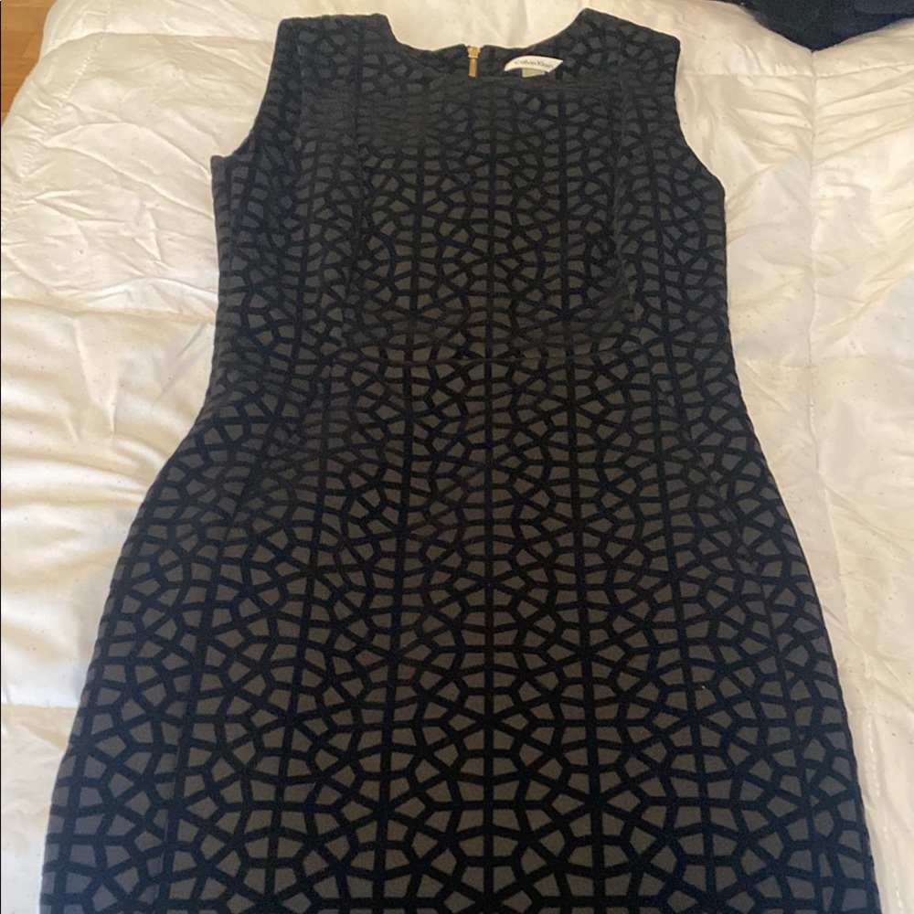 Calvin Klein Black Velvet Pattern Dress. Size 6.